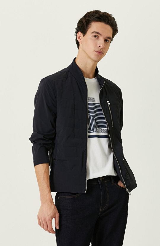 Lacivert Dik Yaka Mont