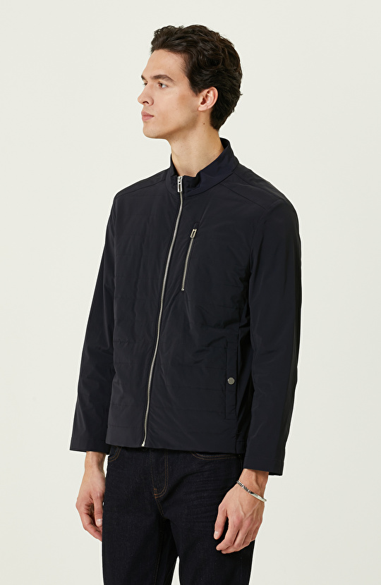 Lacivert Dik Yaka Mont