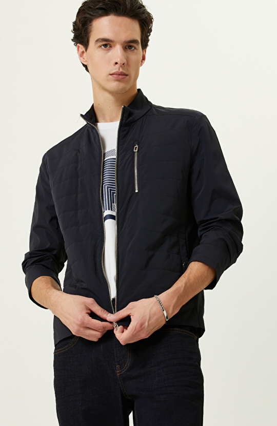 Lacivert Dik Yaka Mont