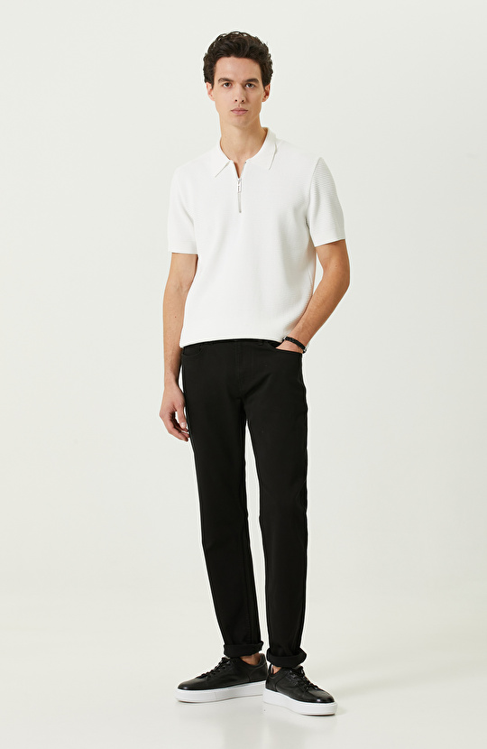 Ekru Polo Yaka Kısa Kollu Triko Kazak