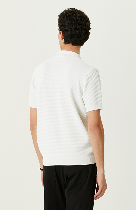 Ekru Polo Yaka Kısa Kollu Triko Kazak