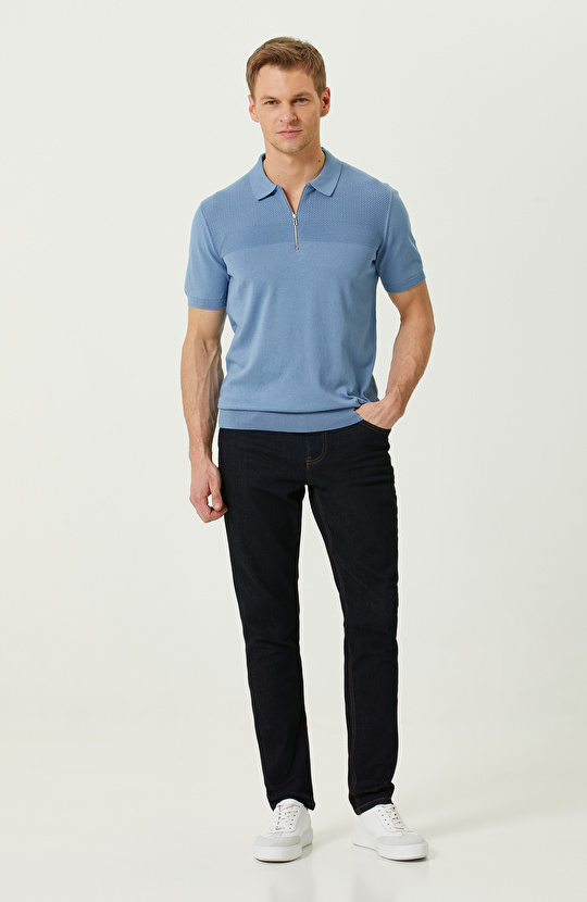 Mavi Kısa Kollu Polo Yaka Triko Kazak