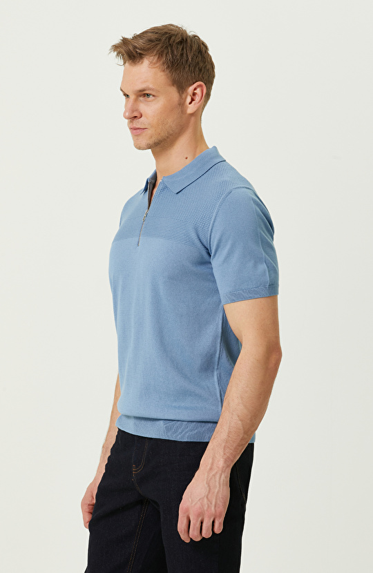Mavi Kısa Kollu Polo Yaka Triko Kazak