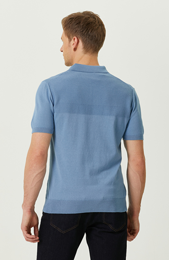 Mavi Kısa Kollu Polo Yaka Triko Kazak
