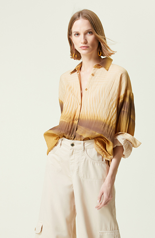 Camel Desenli Uzun Kollu Gömlek