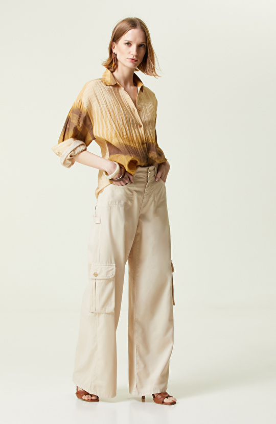 Camel Desenli Uzun Kollu Gömlek