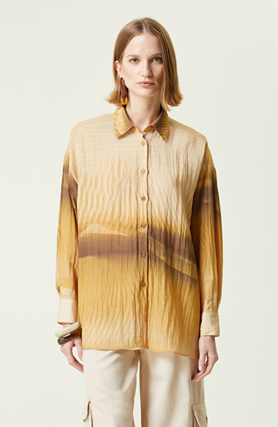 Camel Desenli Uzun Kollu Gömlek