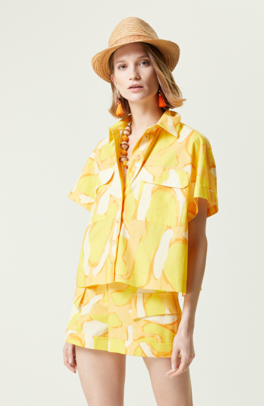 Sarı Desenli Kısa Kollu Gömlek