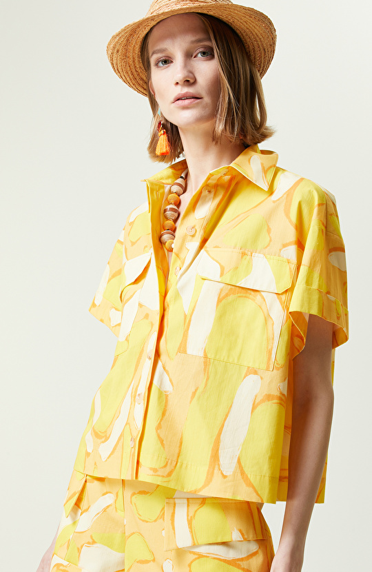 Sarı Desenli Kısa Kollu Gömlek