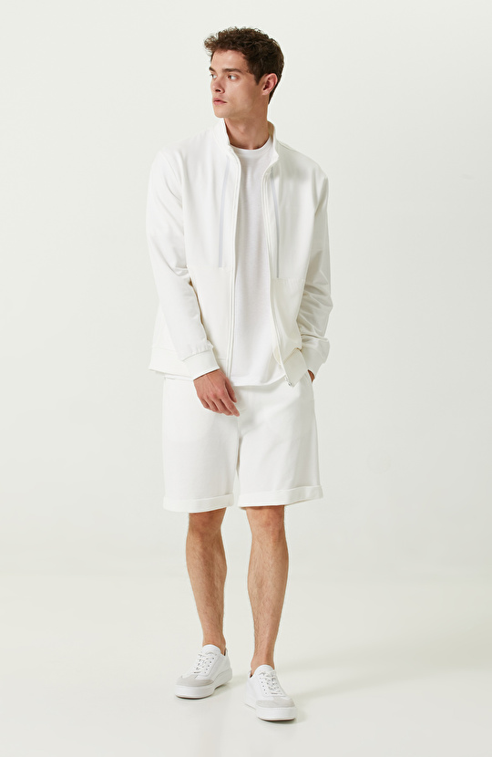 N-Tech Fermuar Detaylı Ekru Sweatshirt