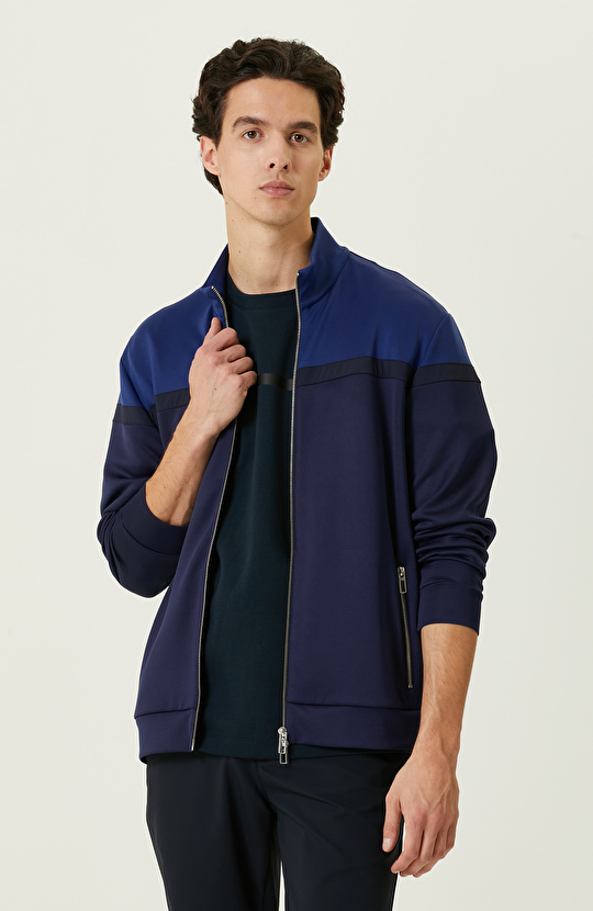 N-Tech Lacivert Saks Mavisi Dik Yaka Sweatshirt