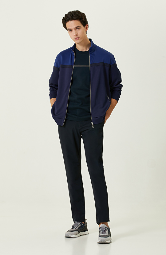 N-Tech Lacivert Saks Mavisi Dik Yaka Sweatshirt