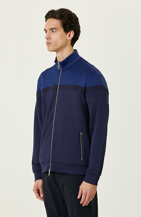 N-Tech Lacivert Saks Mavisi Dik Yaka Sweatshirt