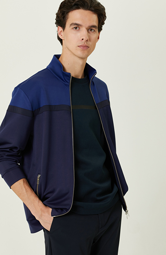 N-Tech Lacivert Saks Mavisi Dik Yaka Sweatshirt