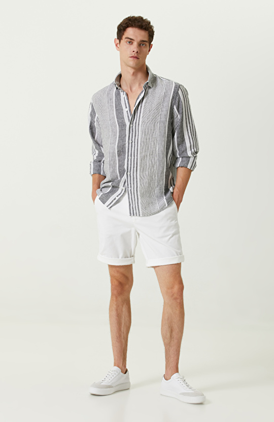 Beyaz Duble Paça Şort