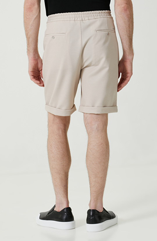 Bej Duble Paça Örme Şort