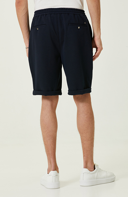 Lacivert Duble Paça Örme Şort