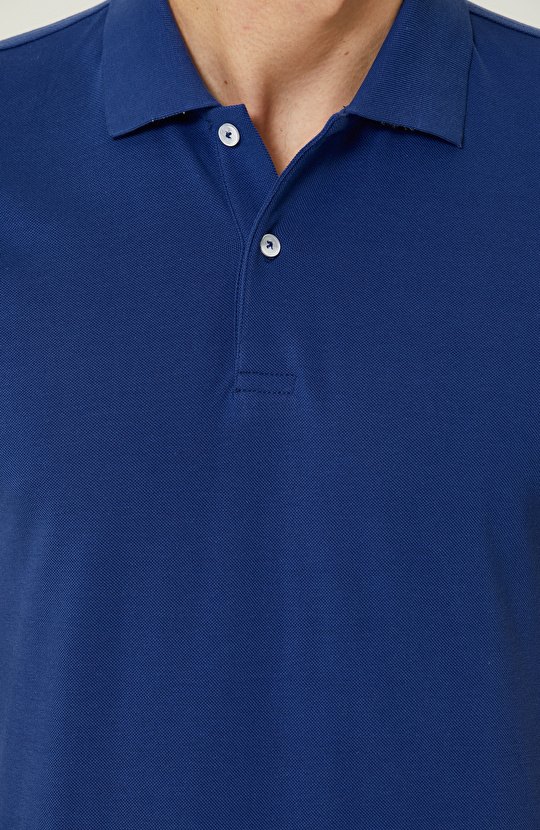 Saks Mavisi Garnili Polo Yaka T-Shirt