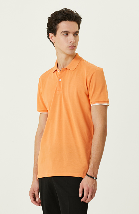 Turuncu Polo Yaka Pamuklu T-Shirt