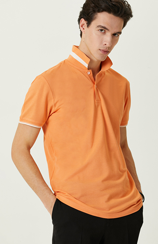 Turuncu Polo Yaka Pamuklu T-Shirt