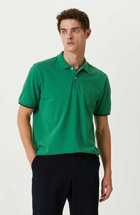 Yeşil Polo Yaka Pamuklu T-Shirt
