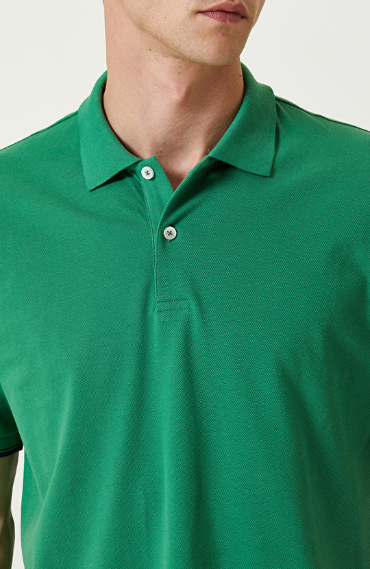 Yeşil Polo Yaka Pamuklu T-Shirt