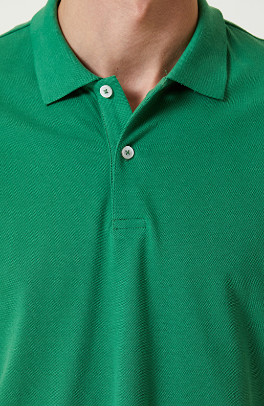 Yeşil Polo Yaka Pamuklu T-Shirt