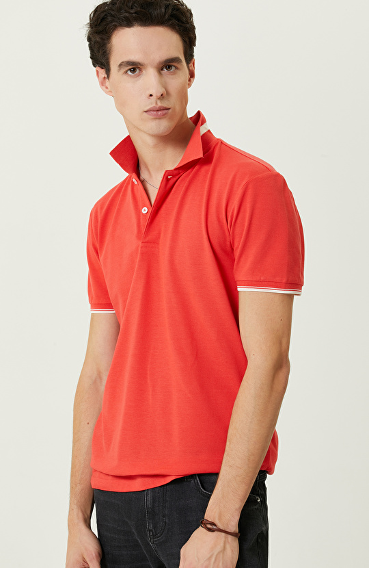 Nar Çiçeği Polo Yaka Pamuklu T-Shirt