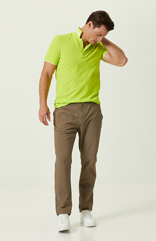 Neon Yeşil Polo Yaka Pamuklu T-Shirt