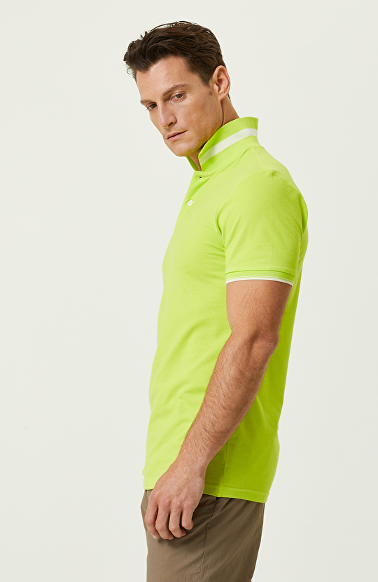 Neon Yeşil Polo Yaka Pamuklu T-Shirt