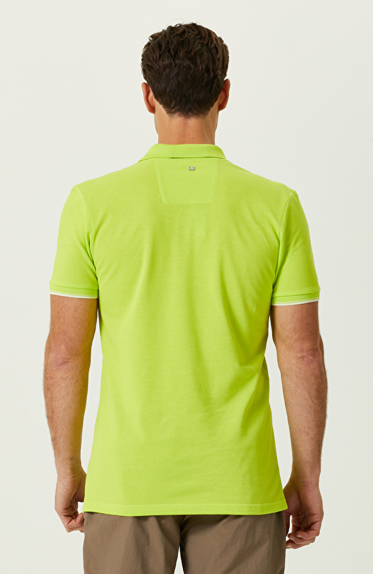 Neon Yeşil Polo Yaka Pamuklu T-Shirt