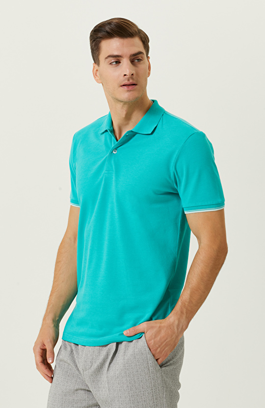 Mint Yeşili Polo Yaka Pamuklu T-Shirt