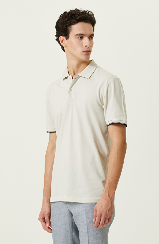 Taş Rengi Polo Yaka Pamuklu T-Shirt