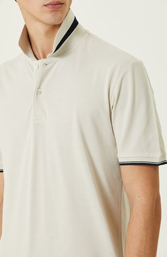 Taş Rengi Polo Yaka Pamuklu T-Shirt