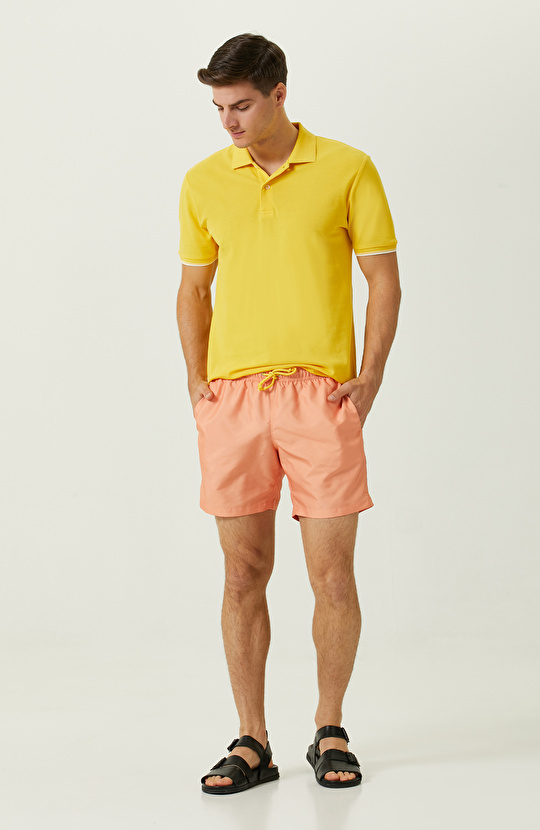 Sarı Polo Yaka Garnili T-Shirt