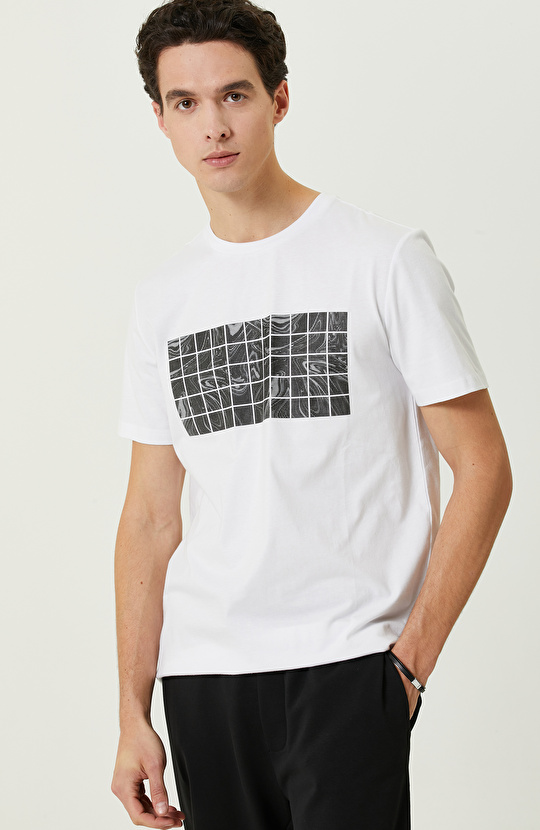 Beyaz Baskılı %100 Pamuklu  T-shirt
