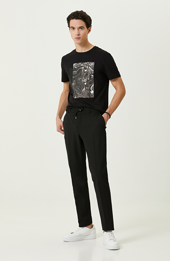 N-Tech Siyah Baskılı Bisiklet Yaka  T-shirt