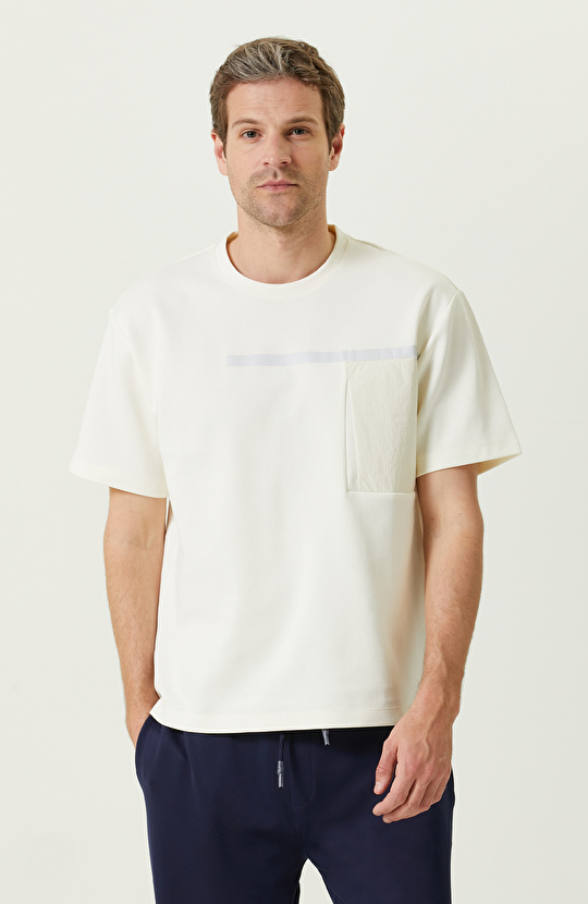 N-Tech Ekru Bisiklet Yaka Kısa Kollu T-Shirt