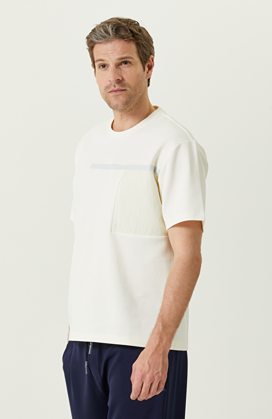 N-Tech Ekru Bisiklet Yaka Kısa Kollu T-Shirt