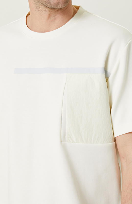 N-Tech Ekru Bisiklet Yaka Kısa Kollu T-Shirt