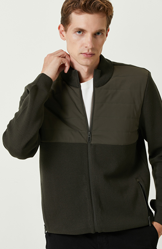 Haki Dik Yaka Triko Mont