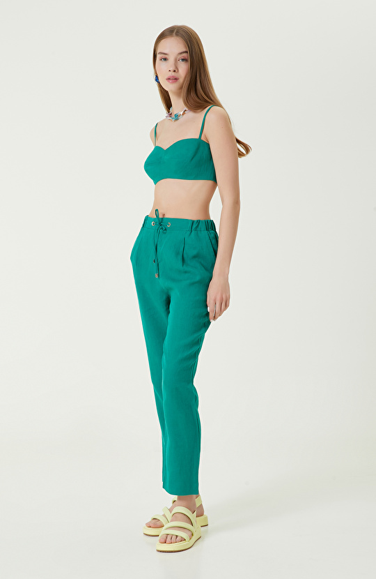 Yeşil Askılı Keten Büstiyer