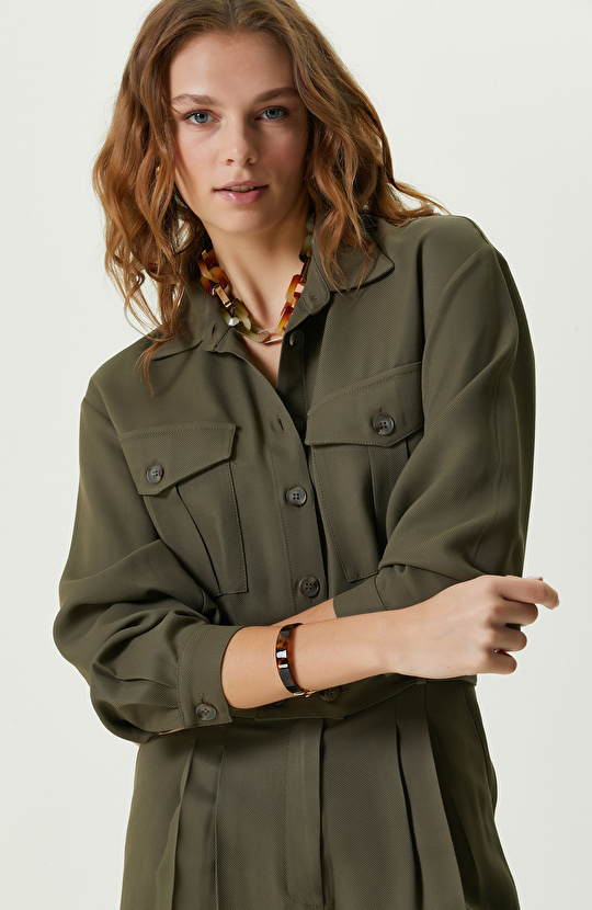 Haki Düğmeli Uzun Kollu Tulum