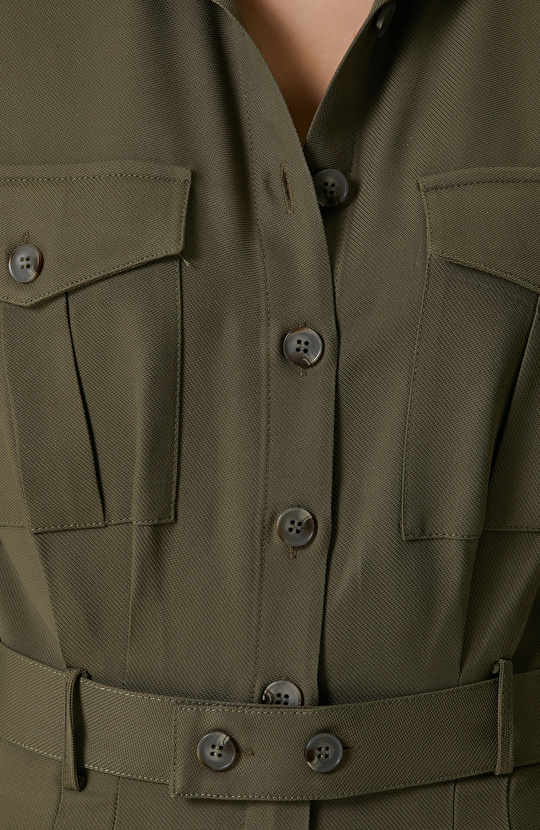 Haki Düğmeli Uzun Kollu Tulum