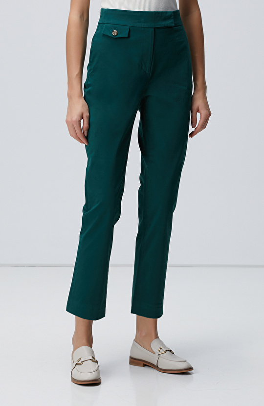 Yeşil Yüksek Bel Dar Paça Pantolon