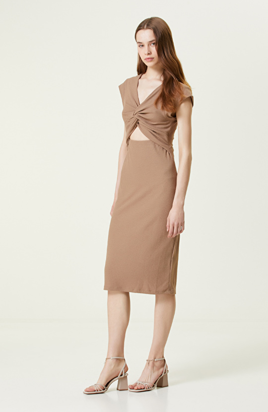 Vizon Kolsuz V Yaka Örme Elbise