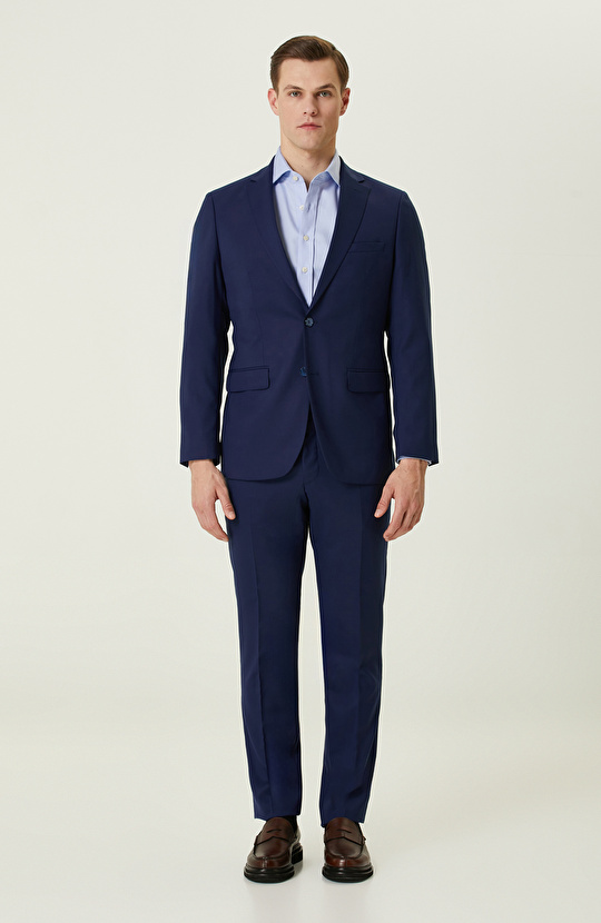 Mavi Balıksırtı Desenli Non-Iron Gömlek