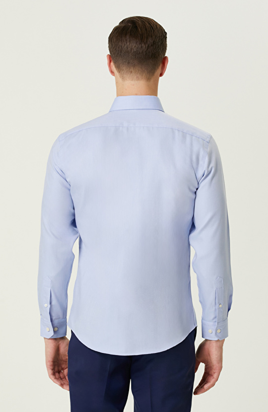 Mavi Balıksırtı Desenli Non-Iron Gömlek