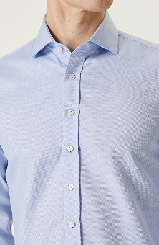 Mavi Balıksırtı Desenli Non-Iron Gömlek