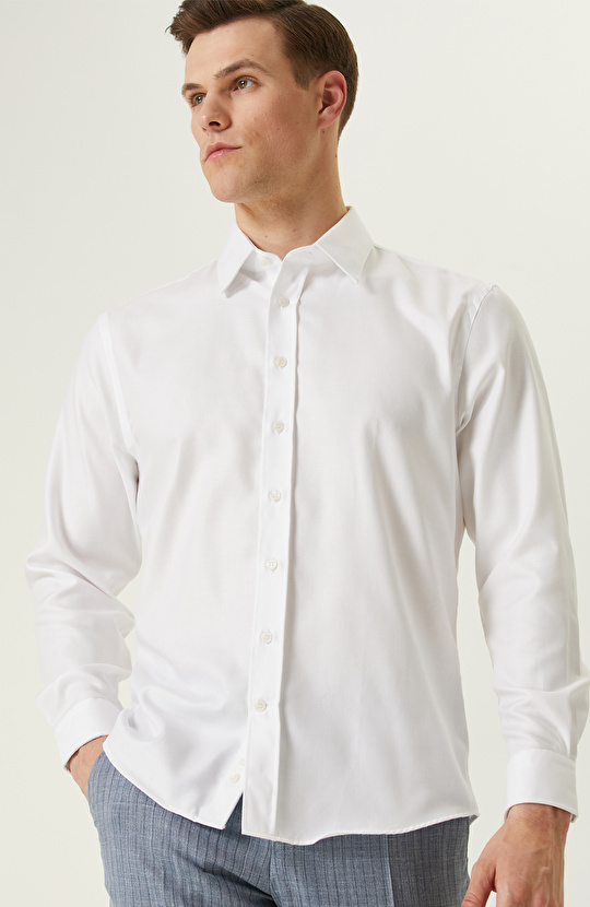 Beyaz Non-Iron Diyagonal Gömlek